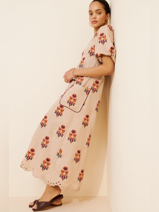 FARM Rio Dresses & Skirts - Farm Rio Rose Embroidered Macaw Maxi Dress in Beige Multi | M